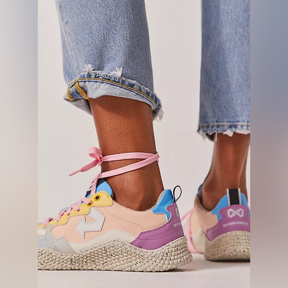 Woven-Platform Pastel Lace-Up Sneakers